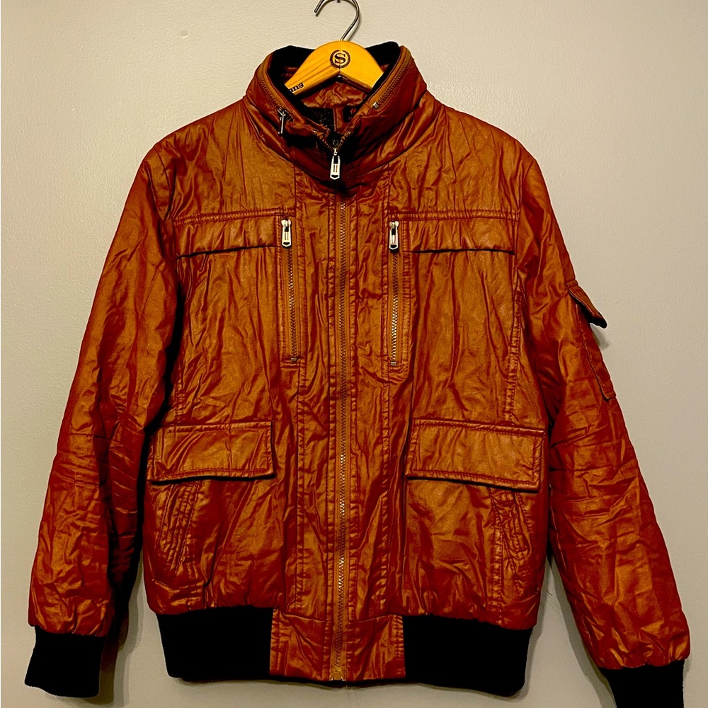 Men’s Brown Faux Leather Bomb Jacket